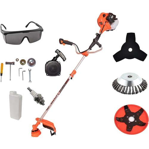 Desbrozadora De Gasolina 63cc, Multifuncional, 3.5HP, Arnés Y Casco De Seguridad, 3 Cabezas, Motor De Gasolina De 2 Tiempos