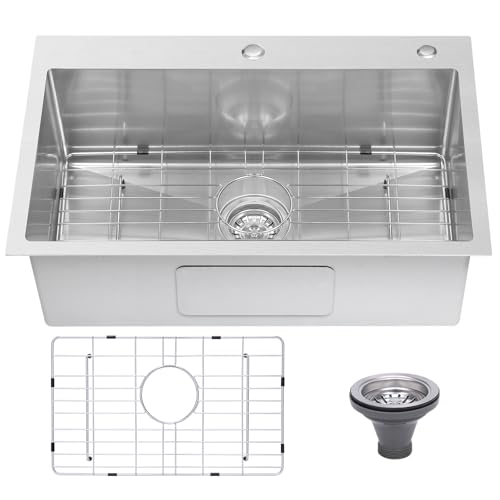 Comparison: Best Drop In Sink For Laminate Countertops 3 Beleeb Drop In Kitchen Sink 28x18", 9" Basin Depth, 18 Gauge Stainless Steel Sink, 3D Embossed Surface Finish Top Mount with Accessories