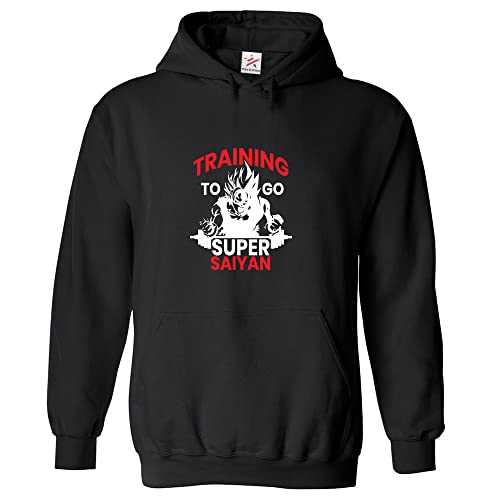 Stars and Stripes Training To Go Super Saiyan Cartoon Unisex Adults Pullover Hoodie (XL, Black)