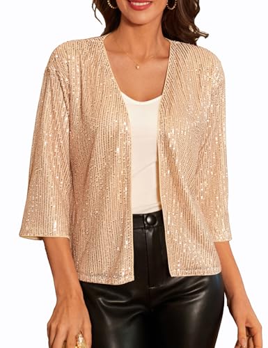 Image of GRACE KARIN 2024 Women's 3 /4 Sleeve Sequin Jackets Open Front Sequin Cardigan Sweaters Blazer S-2XL