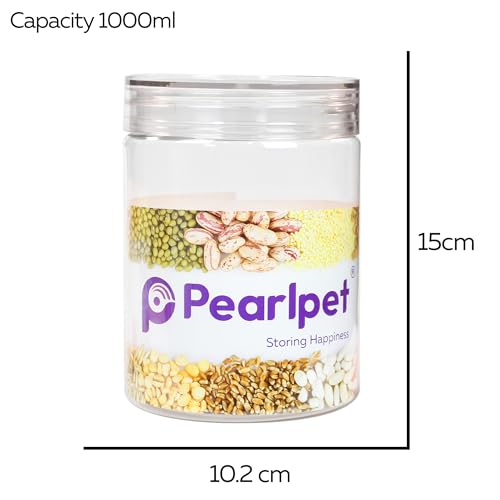 Image of PEARLPET Plastic Containers for Kitchen Storage | Plastic Container Set with Spoon | BPA-Free, Stackable Jars | Transparent, 1000 ML (Set of 2)