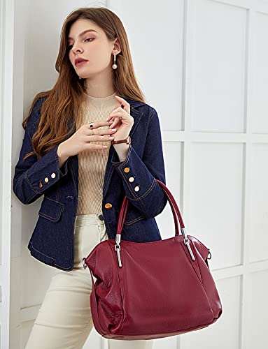 Image of HESHE Leather Shoulder Purses for Women Tote Handbags Satchel Hobo Handbag | Designer Genuine Leather Travel Top Handle Work Bag Ladies Crossbody Purses Adjustable Straps Large Capacity Zippered Closure