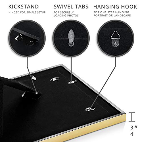 Langdon House 11x14 Picture Frames (Gold, 3 Pack), Contemporary Glam Photo Frames 11 x 14, Wall Mount or Table Top, Celebration Collection