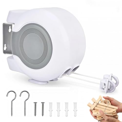 MANLVCLY Retractable Clothesline Outdoor - 2x49 Feet Heavy Duty Dual Clotheslines for Outside Laundry Drying, Wall-Mounted & Portable Installation