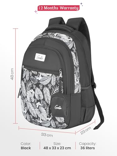 Image of Genie Jade School Bag for Girls. Black backpack for women. More Volume, 3 zips, Stylish & Trendy College Bags for Girls, Water Resistant, Lightweight Bags for Office, Travelling. 36 litres. 19 inch