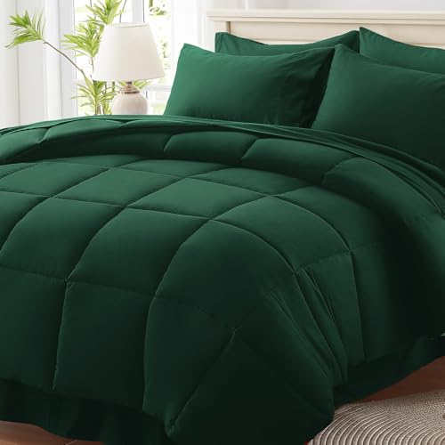 Anluoer California King Size Bed in a Bag 7 Pieces,Emerald Green Cal King Comforter Set with Sheets,All Season Bedding Sets with Comforter,Pillow Shams,Pillowcases,Flat Sheet,Fitted Sheet
