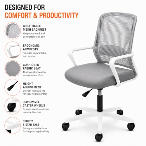 Image of Office Arm Chair with Frame, Mesh Back, Nylon Base, and Adjustable Handle, Cushion Fabric (Robo Chair-Black&White)