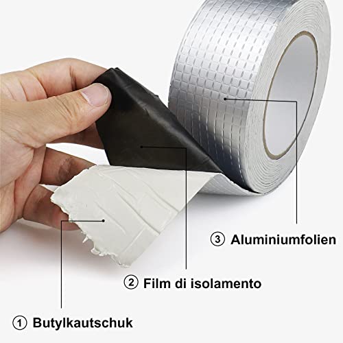 BOMEI PACK Butylband - Wasserfestes Klebeband 1.5mm x 50 mm x 5m - Wasserdichtes Dichtband Leckagebeweis - Selbstklebend - Unterwasser Klebeband - Aluminiumfolie Abdichtungsband