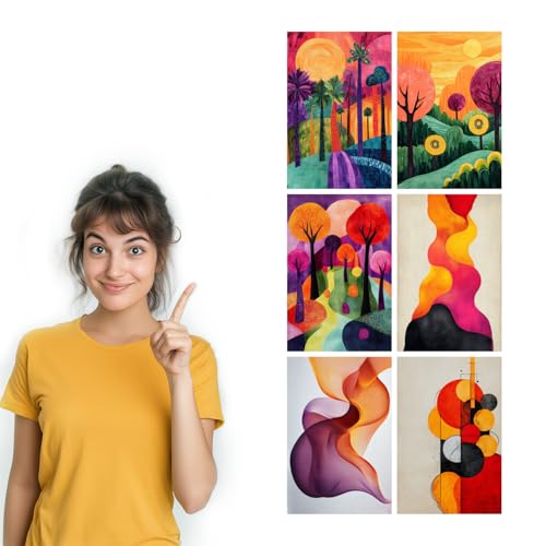 Image of SiddArtify Abstract Tropical Wall Art Prints Set - Colorful Landscape Poster Decor for Living Room Office - 12x18 inch Sticker Pack of 6