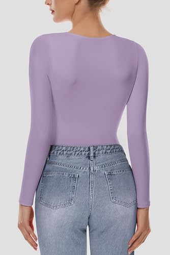 Cyanstyle Women's Crew Neck Long Sleeve Bodysuit Thong Double Lined Body Suit Basic Slim Tops Fall Winter Outfits3