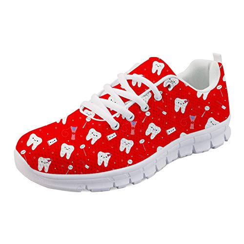 HUGS IDEA Damen Leichte Laufschuhe Dental Print Air Mesh Tennisschuhe, Zahnarzt 3, 38 EU