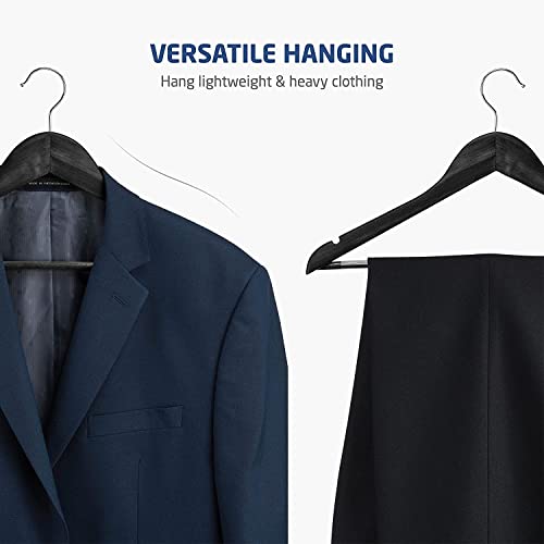 Image of WHISKET - Premium Wooden Clothes Hangers | 360 Chrome Swivel Hook | Non-Slip Notches for Shirts, Dresses & Coats | Space Saving Wardrobe Organizer.(Black) [Pack of 24]