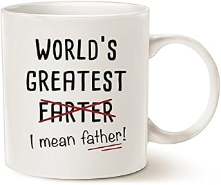 Funny Dad Coffee Mug Father's Day Gifts, World's Greatest I Mean Father Best Christmas and Home Gifts for Dad Father Daddy Porcelain Cup White 11 Oz