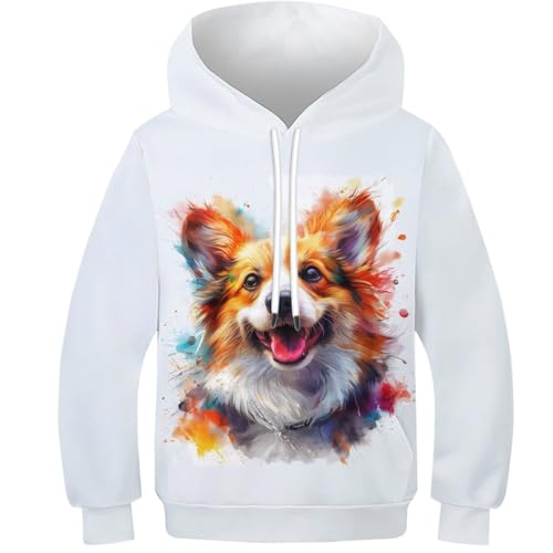 Sweat à capuche corgi pour le collège et le sport casual des adolescents de 10-12 ans