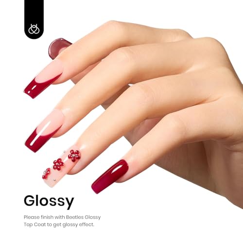 Image of Beetles Red Gel Polish - Oxblood Red 15ML /0.51Fl Oz, Maroon Dark Burgundy Gel Nail Polish, Soak Off UV LED Lamp Burgundy Wine Color Fall Nails Art, Long-Lasting Manicure Salon DIY Home