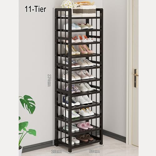 Rangement chaussures vertical bambou noir avec tablettes amovibles - 4