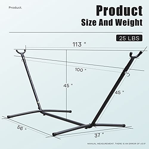 Hammock Stand, 2 Person Hammock Stand 450lbs Capacity Hanging Stand Weather Resistant Heavy Duty Steel Frame Swing Bed Porch with Portable Carrying Bag (Stand Only), 114In x 48In x 45In - Thumbnail 6