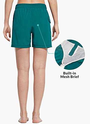 Baleaf Board Shorts Swim Shorts Women 5" High Waisted Modest Beach Water Paddle Surfing Board Shorts With Liner Pockets Green Large #TOP3