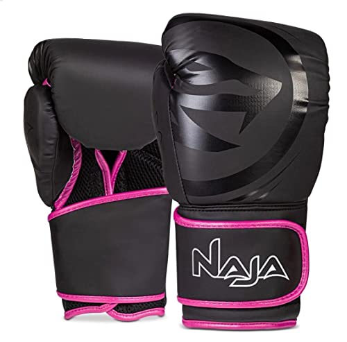 Kit Luva de Boxe e Muay Thai Naja Black Line - 1 Par de luva + 1 Par de Bandagem Elástica + 1 Protet