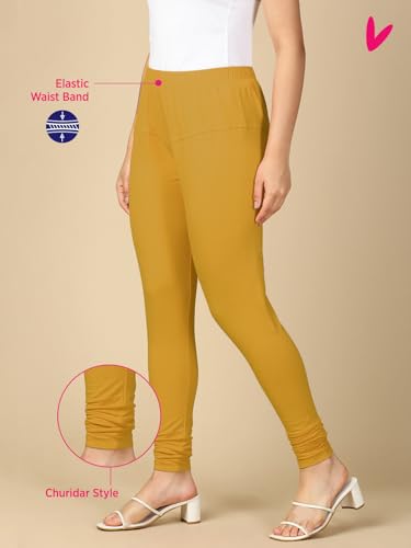 Image of Lux Cozi PYNK Solid Premium Cotton Lycra Churidar Leggings for Women | Regular Fit Elastic Waist Full Length Women Leggings | Free Size
