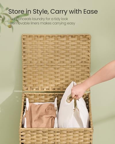 SONGMICS-2-Section-Laundry-Hamper-with-Lid-29-Gal-110L-PE-Rattan-Laundry-Basket-with-Removable-Washable-Liners-for-Bedroom-Living-Room-Goose-Yellow-ULCB222YE01