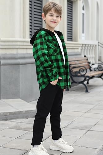 Image of Cromoncent Boys Flannel Hoodie Plaid Button Down Shirt Jacket Long Sleeve
