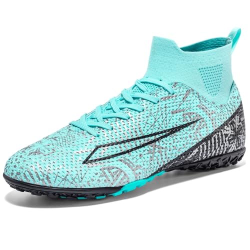 Biayvisas Soccer Cleats for Mens Womens Turf Soccer Shoes Indoor Footall Cleats High Ankle TF AG FG Football Boots Wide Training Sneaker(USW 1126 TF Yue_40)