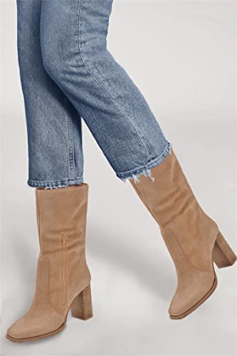 Juliet Holy G5H292KQ08 Women’S Mid-Calf Boots Chunky Stacked Heel Square Toe Side Zipper Slip-On Suede Winter Booties thumb #5