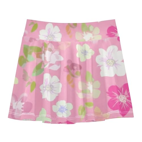 Pastel Flowers Clusters Soft Pink Tennis Skirts for Kids Floral Girls' Shorts Athletic Skorts Flowy Skort 4t