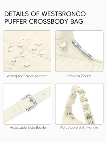 Image of WESTBRONCO Small Puffer Shoulder Bag, Quilted Crescent Crossbody Bags for Women Nylon Daily Purse, Womens Puffy Handbags