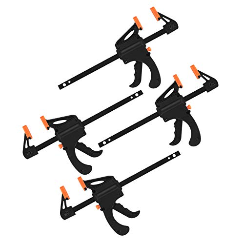 4 Pcs Quick Grip Clamps 4 Inch Woodworking F Clamps Ratchet Bar Clamp Quick Release Clips One Handed Clamp for Woodwork Handmade Craft DIY Clamping (4Inch)