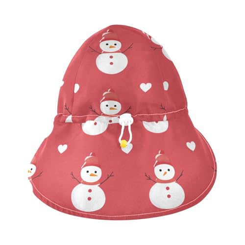 Kids Beach Hat Baby Boys' Bucket Hats Baby Girls' UPF 50 Large Brim Beach Essentials Happy Cartoon Snowman Red3