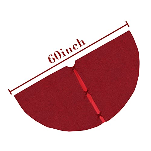 Ivenf Christmas Tree Skirt, 60 Inches Extra Large Burgundy Burlap Tree Skirt, Red Rustic Tree Skirts For Xmas Party Home Decor, Winter Holiday Farmhouse Burlap Christmas Decorations Indoor #TOP2