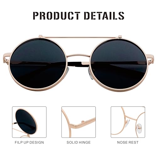 J&L Glasses Retro Flip-Up Round Goggles Steampunk Sunglasses4