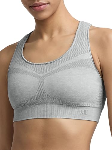 Champion Women's Sports Bra, Infinity Racerback, Moderate Support, Seamless Sports Bra for Women, Oxford Grey Heather, S