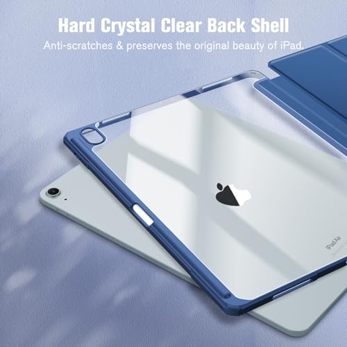 Image of Fintie Hybrid Slim Case for iPad Air 13-inch (M2) 2024, [Built-in Pencil Holder] Shockproof Cover with Clear Transparent Back Shell, Navy