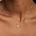 OOTDAY Crown Cross Necklace for Women, 14K Gold Plated Cubic Zirconia Crown Cross Necklace, Diamond Gold Cross Necklaces Non-Tarnish, Dainty Cross Faith Simple Trendy Charm Jewelry Gifts for Women