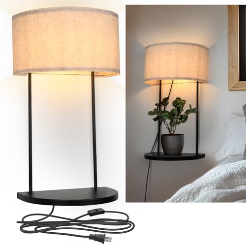 tebio Plug in Wall Sconce with Shelf, Modern Wall Lamp for Bedroom and Living Room, Linen Fabric...