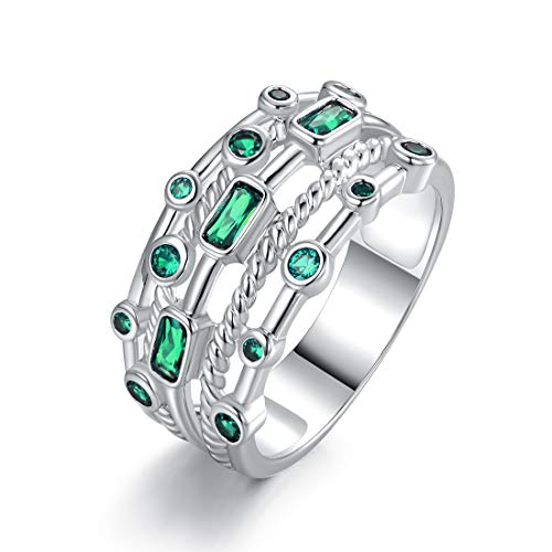Barzel White Gold & Rose Gold Plated Lab-Created Gemstone 5 Row Statement Ring (Emerald, 6)