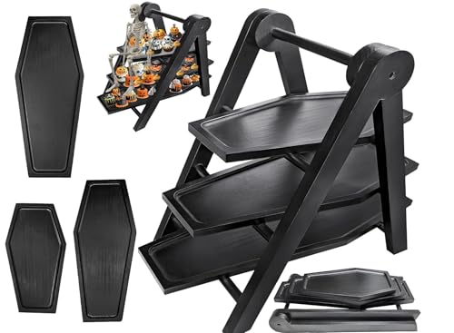 3 Tier Wooden Coffin Serving Tray, Halloween Tiered Charcuterie Boards