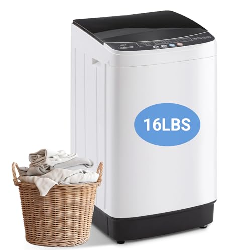 Stopsad Portable Washing Machine, 2.1 Cu.Ft Full Automatic Wash and Spin Combo with 10 Programs, 16Lbs Top Load Electric Laundry Machine with Stainless Steel Drum & Drain Hose for Apartment RV Dorm