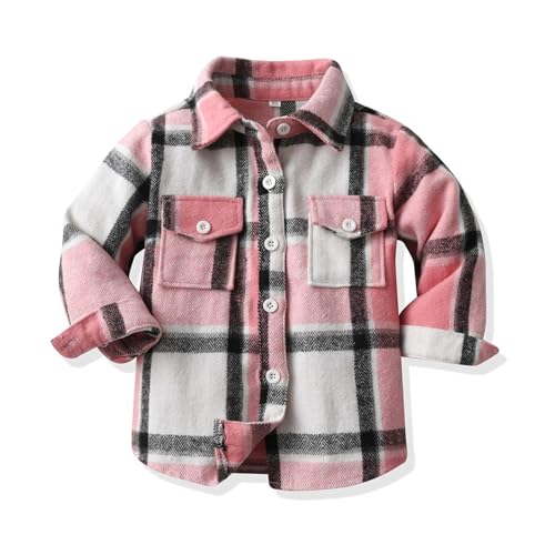 Girls Boys Middle Kids Autumn Plaid Brushed Single Breasted Long Sleeve Cardigan Lapel Jacket Toddler Heavy Coat Girls3