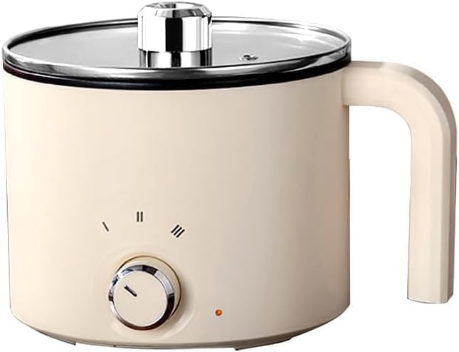 Non Stick Hot Pot Electric 1.8L Rapid Ramen Cooker Dual Power Portable Lazy With Boil Dry Protection And Rotary Switch Multi Functional Cooking For Noodles Egg Soup Oatmeal White