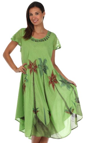 Sakkas 116 Watercolor Palm Tree Tank Caftan Dress - Green/One Size #TOP4