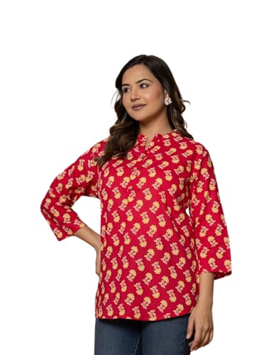 Image of Women's Cotton Printed Kurta Top | 3 /4 Sleeve Straight Kurti Casual Outings