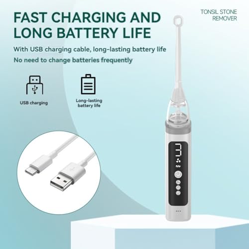 Kit electrónico de eliminación de piedras de amígdalas al vacío con luz LED de orientación, 3 modos de succión instantánea, 5 boquillas de silicona, lucha contra el mal aliento, irrigador oral para