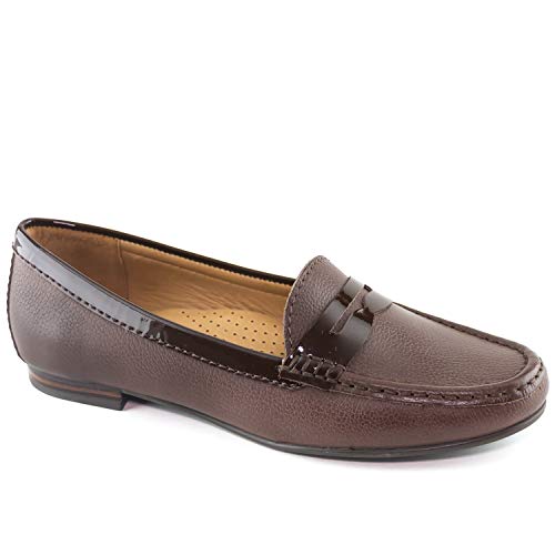Image of Womens Casual Genuine Leather Comfortable Lightweight Driving Moaccasins Classic Fashion Penny Slip On Ladies Driving Loafer Flat Shoes