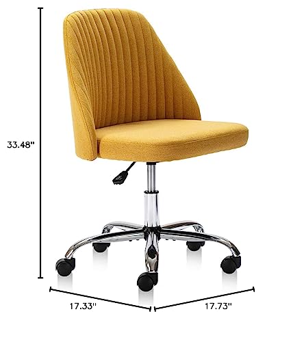Homefla Home Office Chair, Modern Linen Fabric Chair Adjustable Swivel Task Chair Mid-Back Cute Upholstered Armless Computer Desk Chair With Wheels For Bedroom Studying Room Vanity Room (Yellow) #TOP2