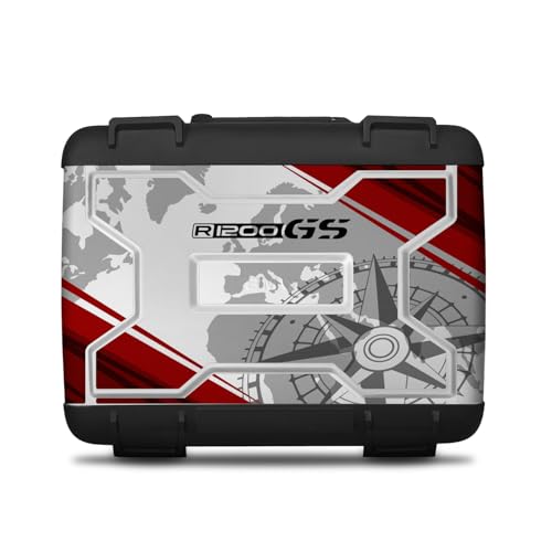  Az Graphishop Adesivi Valigie Per Modello Vario Compatibile con Bmw R 1200 GS 2006-2012 Protezione dai Graffi VV1-002-NWS (Rock Red, Destra + Sinistra + Top Case)