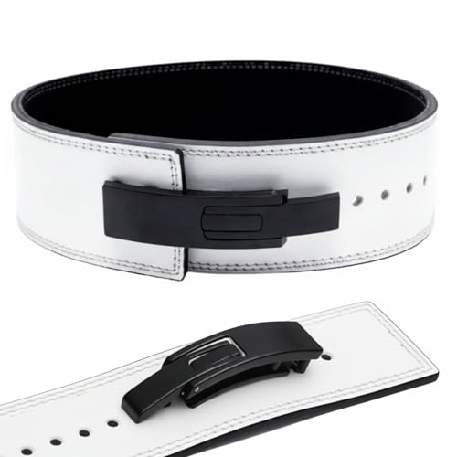 Aurion 10mm White Lever Weight Lifting Belt for Men & Women, 4-Inch Wide Powerlifting Gym Belt with Black Fixed Lever, Heavy Duty Deadlift Belt for Squats, Strength Training & Back Support (L)
